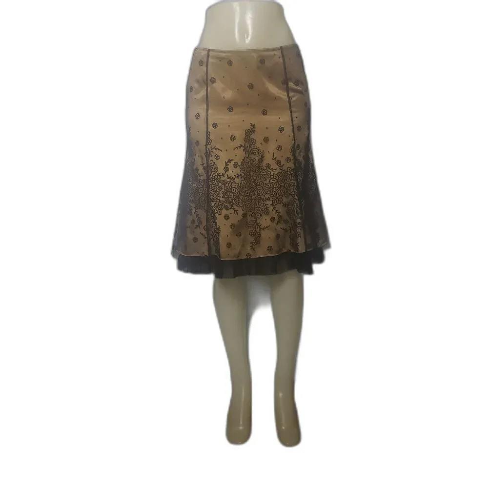 Adrianna Papell Skirt Floral Embroidered Satin Mesh Overlay Formal Womens 14